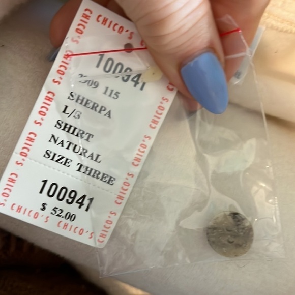 Vintage Chico’s Design Sherpa Shirt NWT Long Sleeve Button Down Natural Size XL - Picture 8 of 9